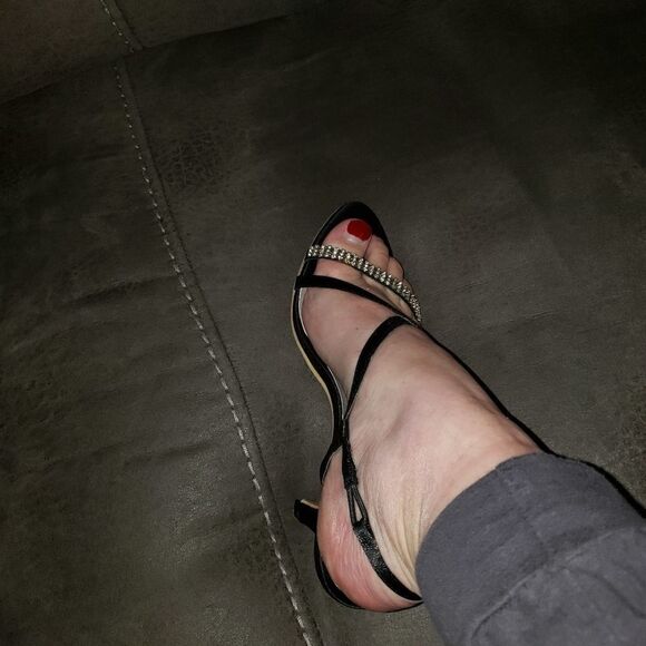 RSVP black satin heels with rhinestone acc… - Picture 9 of 9